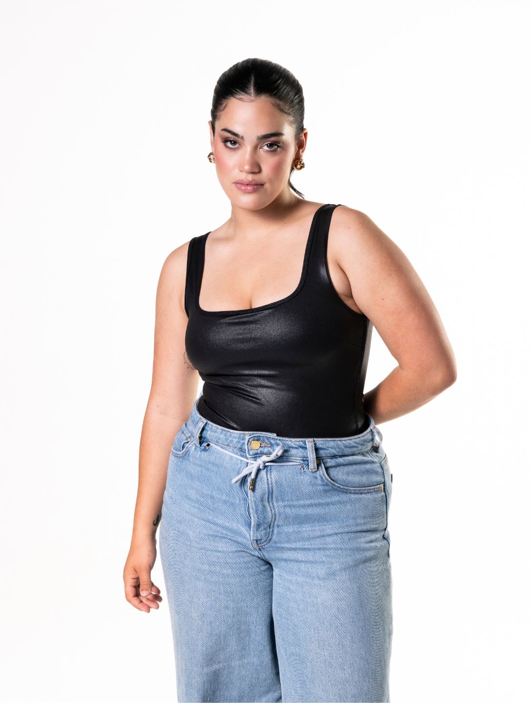 Chic Faux Leather Snatched Bodysuit