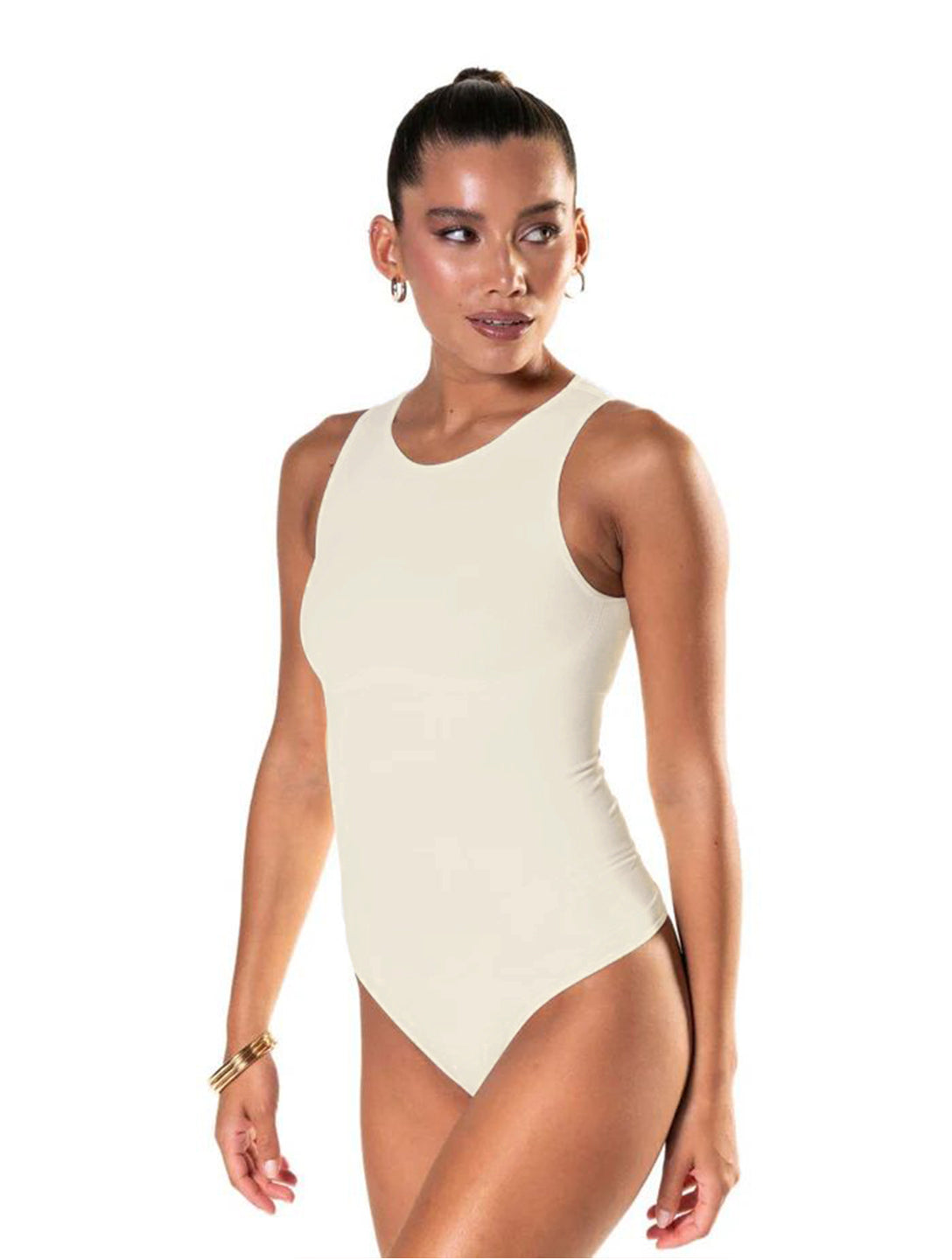 Chic Round Neck Thong Bodysuit
