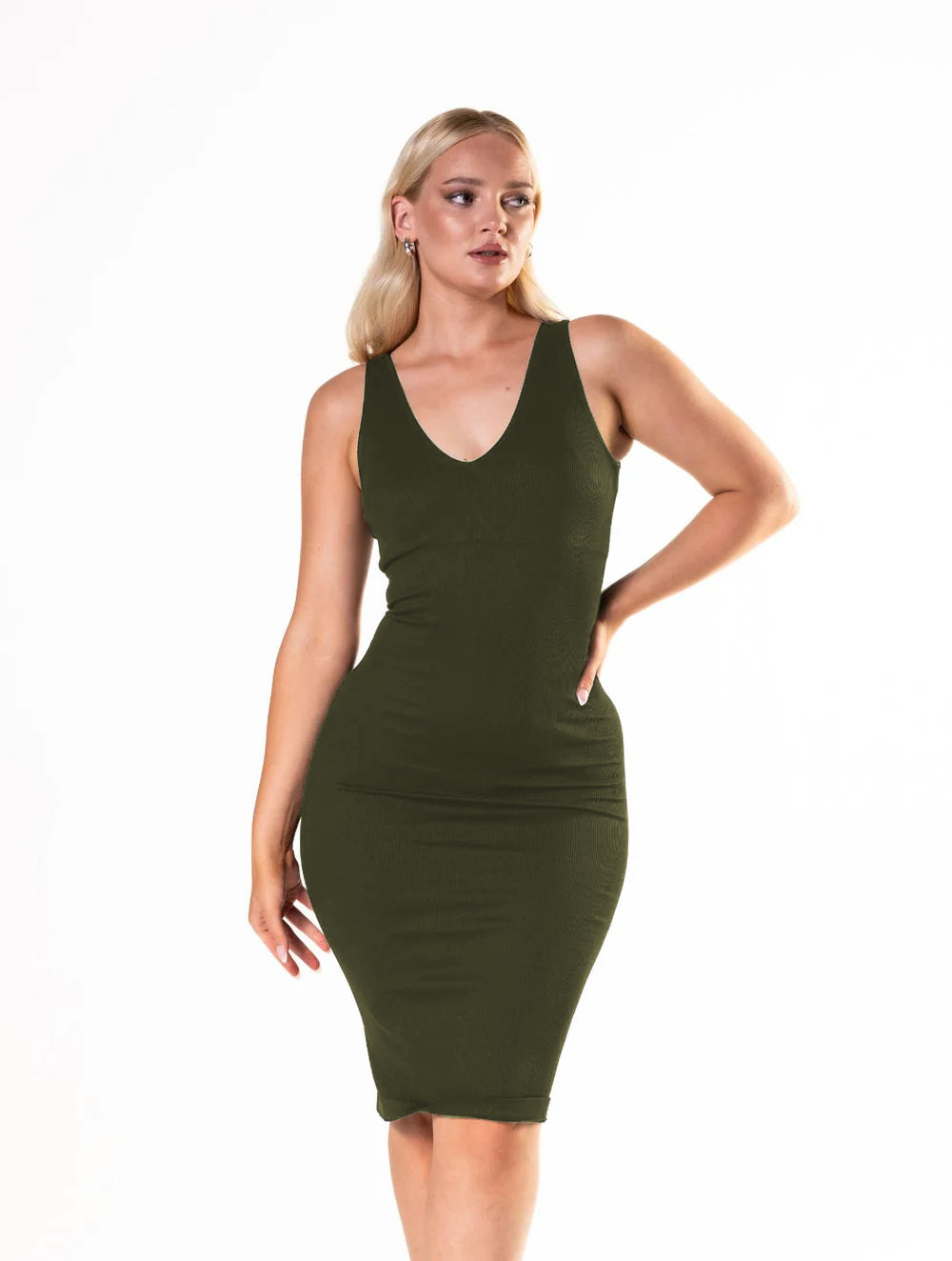 Chic Deep V-Neck Seamless Midi Dress for Effortless Style