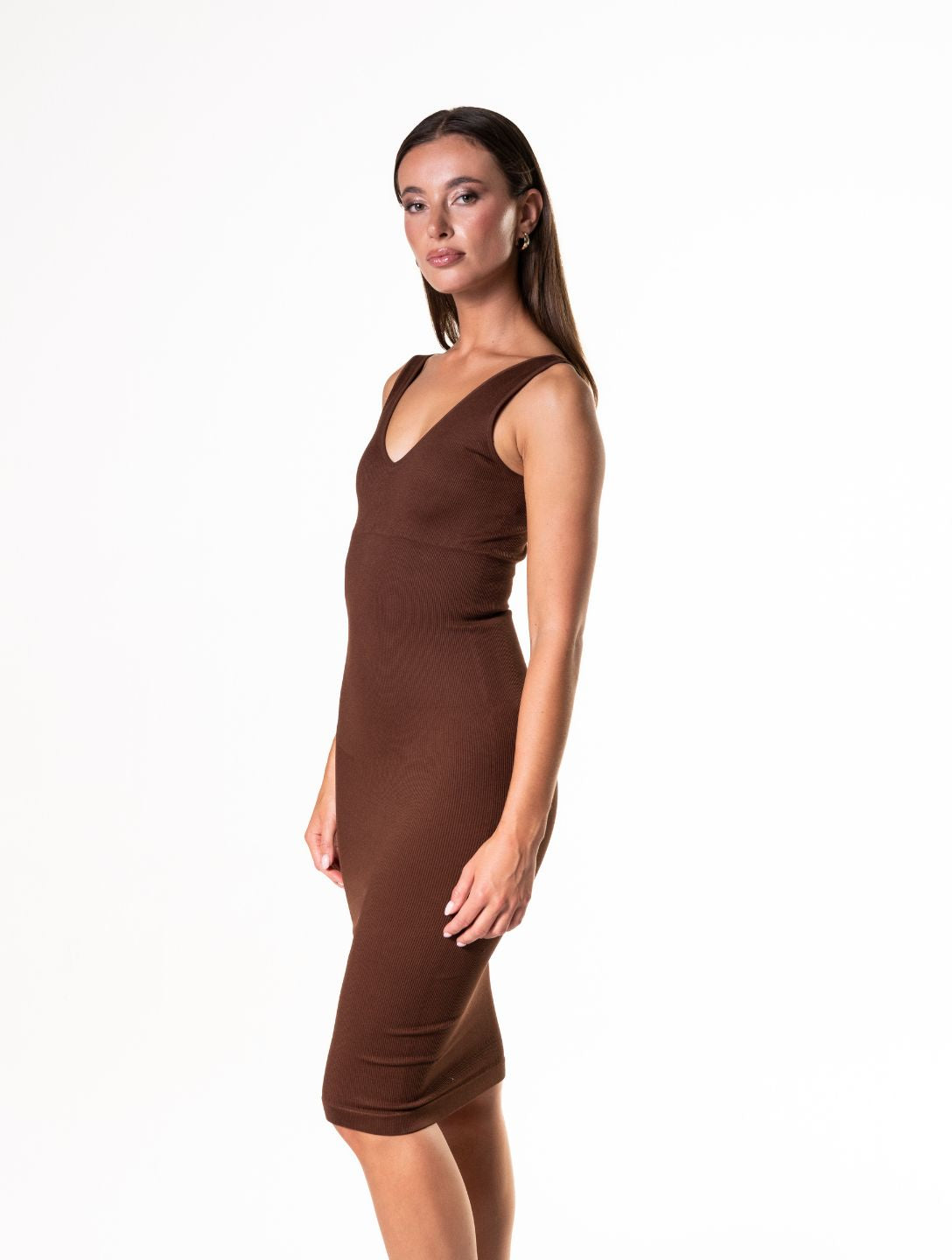Chic Deep V-Neck Seamless Midi Dress for Effortless Style