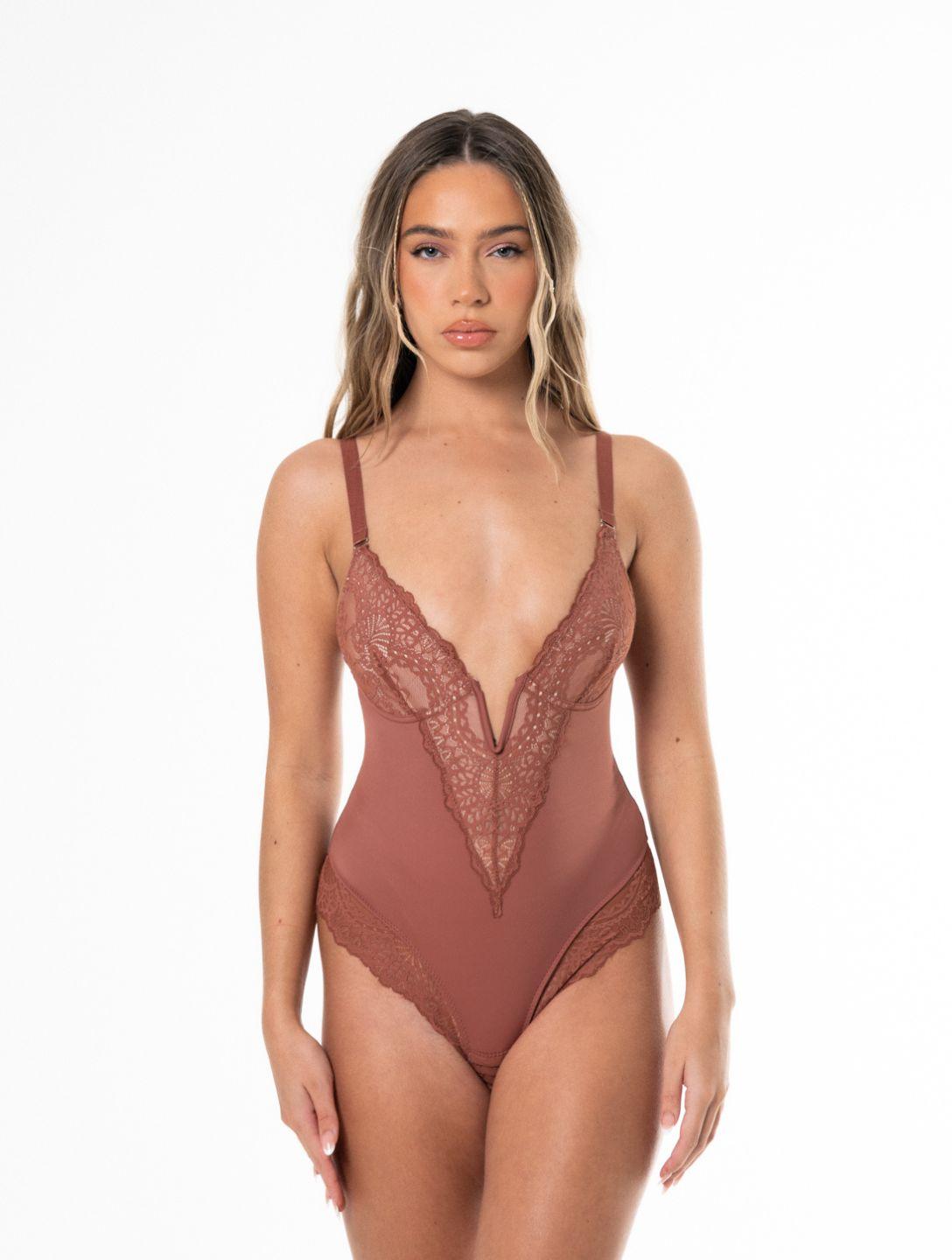 Chic V-Neck Bodysuit with Elegant Lace Accents
