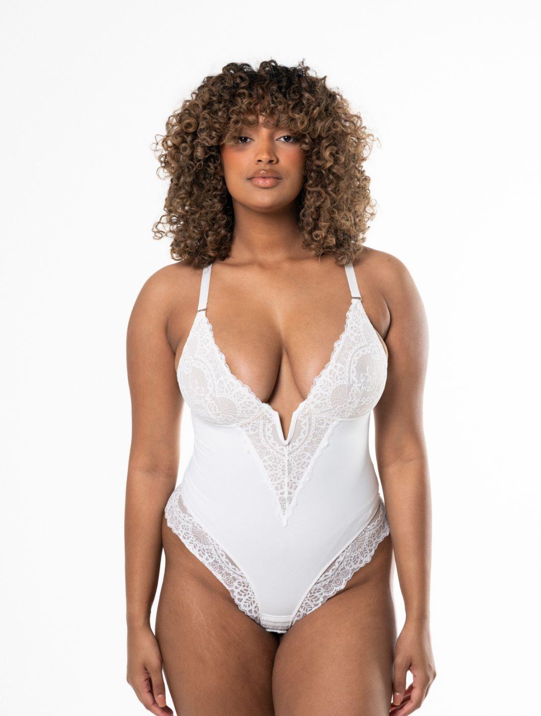 Chic V-Neck Bodysuit with Elegant Lace Accents