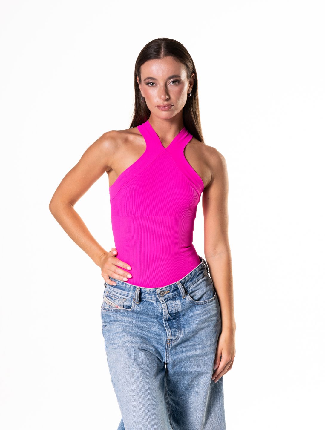 Sculpting Crossover Halter Bodysuit for Ultimate Shape and Style