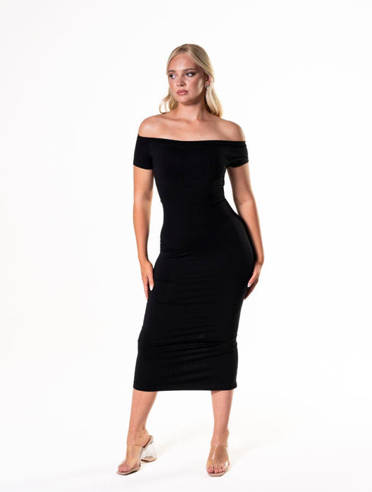 Elegant Off-Shoulder Split Dress with Shapewear Forming Magic