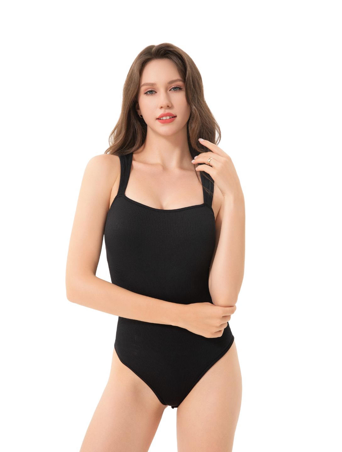 Sleek Ribbed Square Neck Shaper Bodysuit for Effortless Elegance