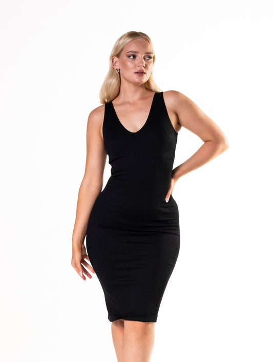 Chic Deep V-Neck Seamless Midi Dress for Effortless Style