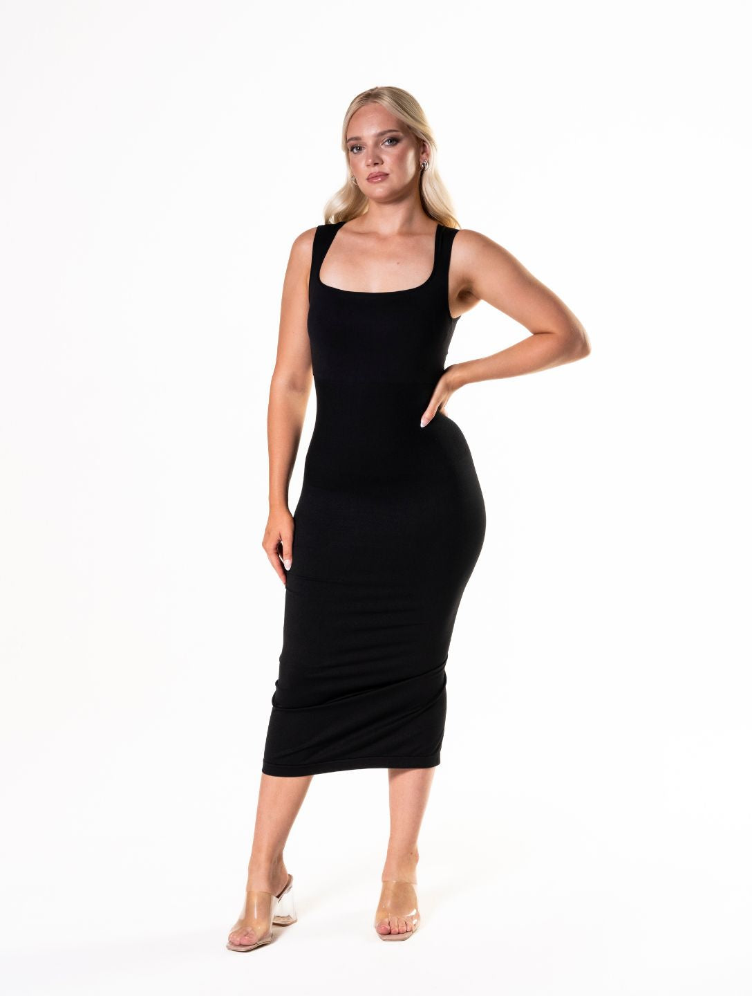 Sleek Square Neck Body Sculpting Dress