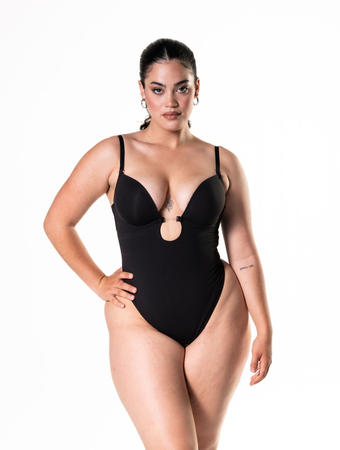 Sleek Enhancing Thong Bodysuit with Plunge Design
