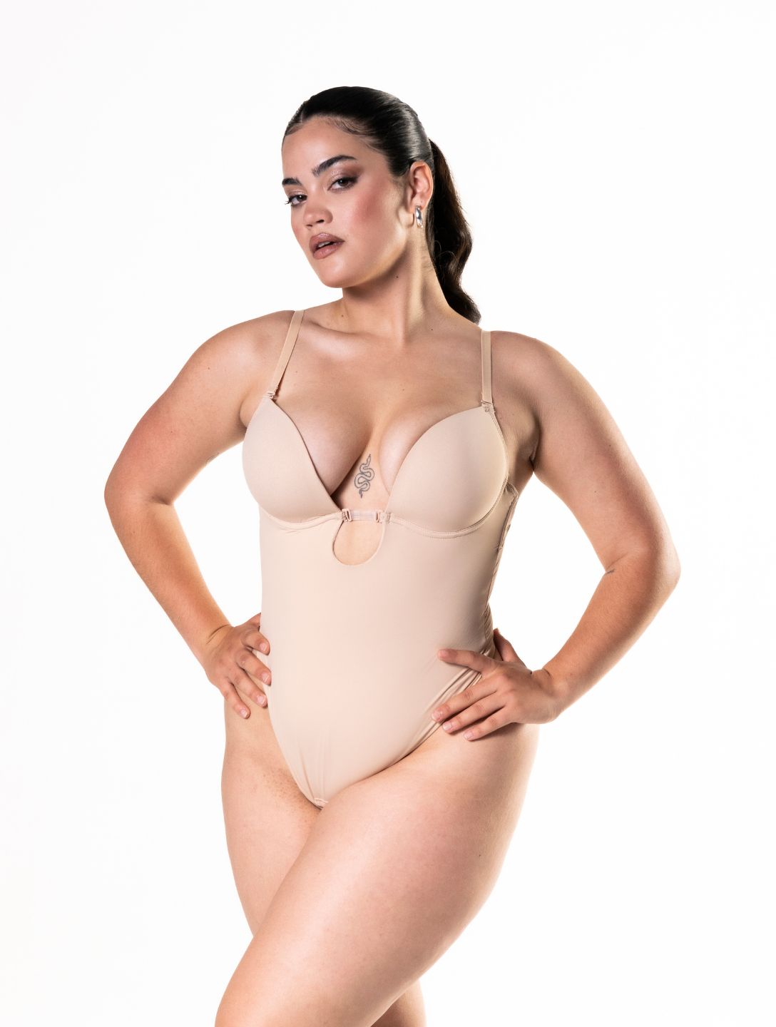 Sleek Enhancing Thong Bodysuit with Plunge Design
